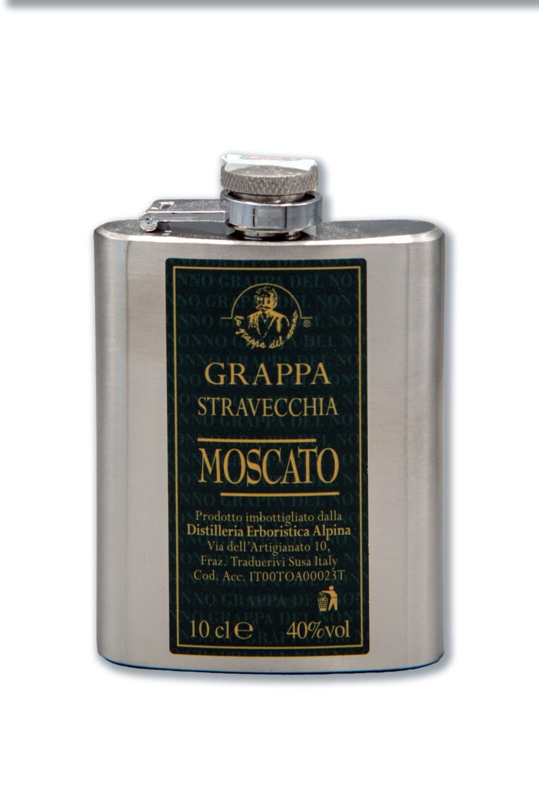 Fiaschetta Acciaio Tascabile grappa Moscato Stravecchia - Gustophia dispensa popolare